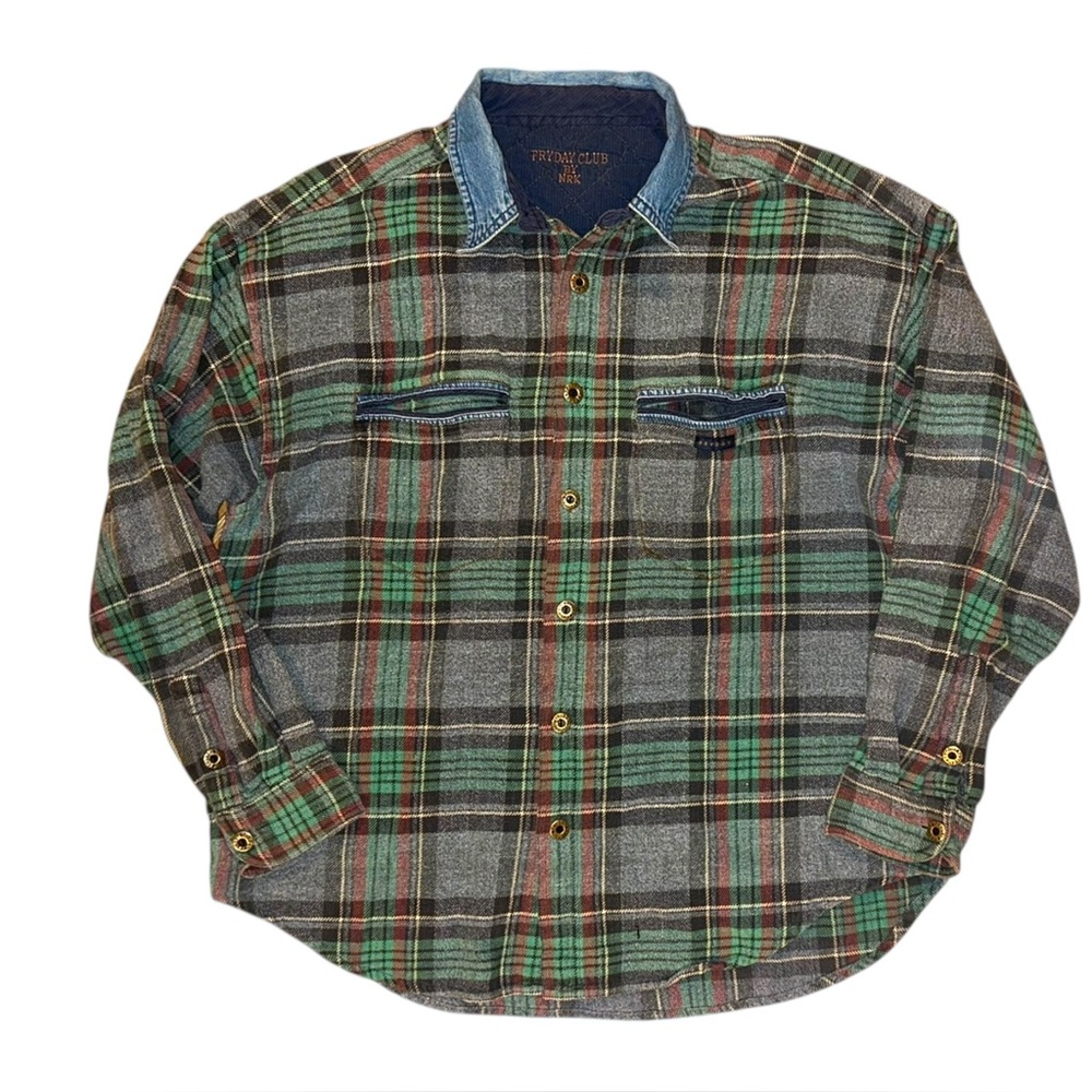 Vintage Fryday Club by NRK Shirt Mens Large? Blue Plaid Grunge Workday Flannel